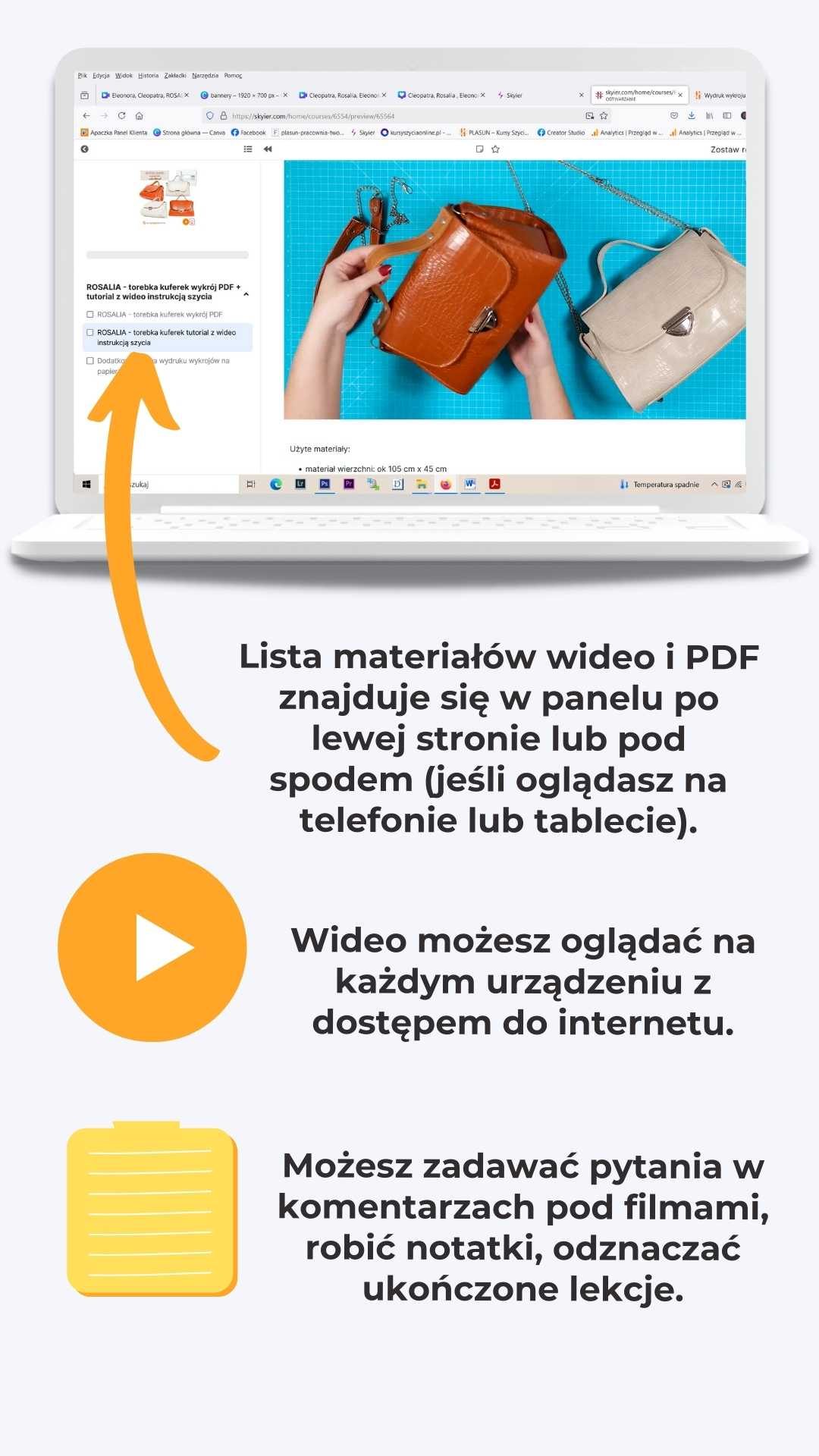 Torebka z klapką Rosalia wykroje PDF wykroje na torebki tutoriale wideo instrukcja szycia